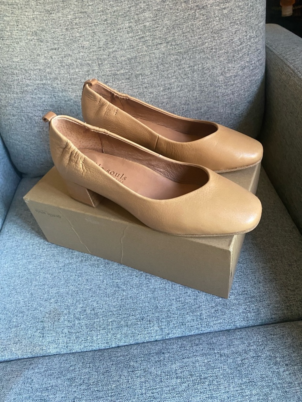 gentle souls Tan Leather Low Block Heel Pumps